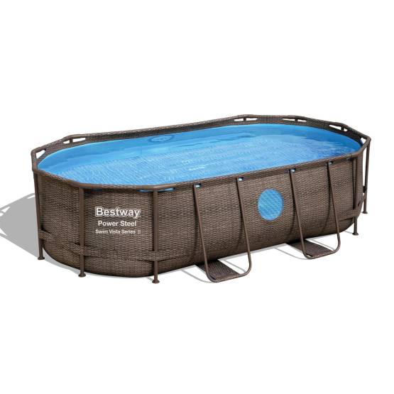 Bestway Pool Power Steel™ Swim Vista Series™ Frame Pool 427 x 250 x 100 cm, Komplett-Set mit Sandfilteranlage 3.028 l/h, oval,